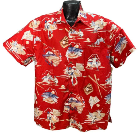 Red Retro Baseball  Hawaiian shirt -Made in USA 100% Cotton